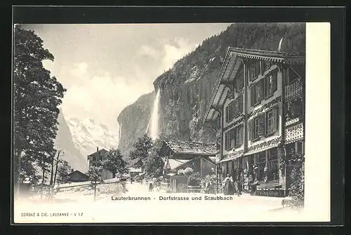 AK Lauterbrunnen, Dorfstrasse und Staubbach