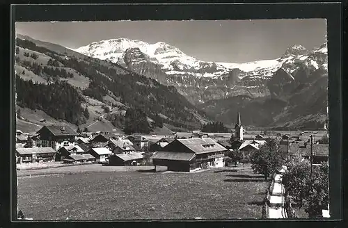 AK Lenk i. S., Ortsansicht mit Gebirgskette