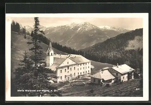 AK Maria Waldrast bei Matrei a. Br., Ortspartie mit Kirche