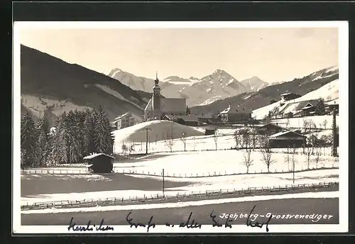 AK Jochberg, Grossvenediger und Kirche im Winter