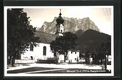 AK Ehrwald, Zugspitzmassiv mit Kirche