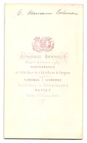 Fotografie Alphonse Bernoud, Neapel - Naples, 256 Palazzo Berio, Portrait Edelmann mit Backen - und Kinnbart