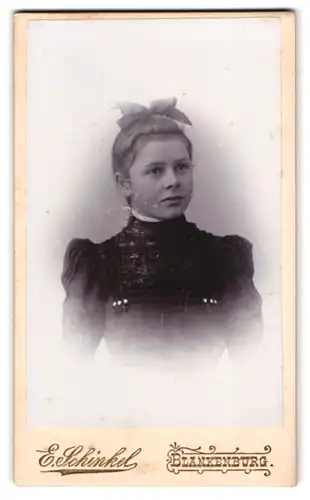 Fotografie Ernst Schinkel, Blankenburg a. H., Mauerstrasse 3, Portrait junge Dame im modischen Kleid