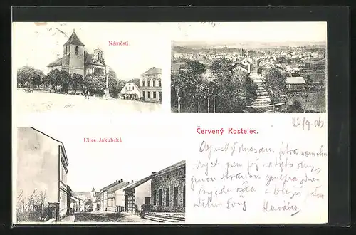 AK Adler Kosteletz / Kostelec nad Orlici, Námesti, Ulice Jakubská, Strassenpartie