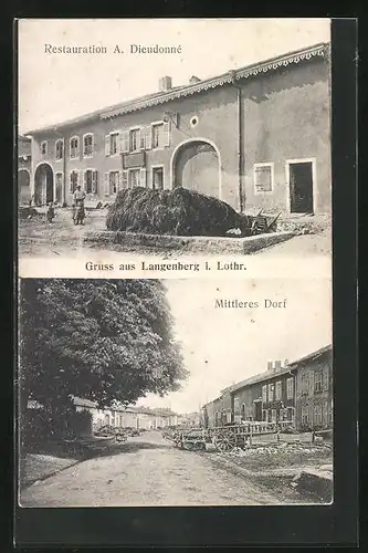 AK Langenberg i. Lothr., Restaurant a. Dieudonné, mittleres Dorf