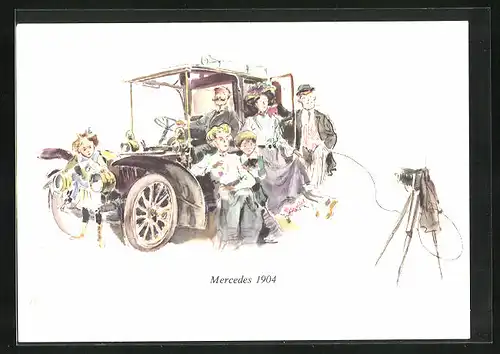 AK Familie posiert mit ihrem Mercedes 1904