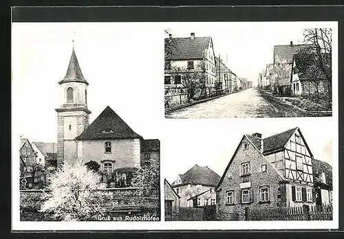 AK Rudolzhofen, Kirche, Strassenpartie, Fachwerkhaus