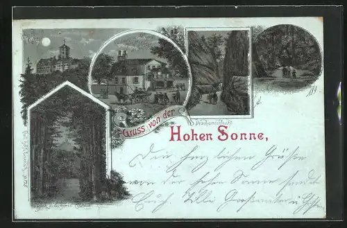 Mondschein-Lithographie Eisenach, Hotel Hohe Sonne, Drachenschlucht, Annathal