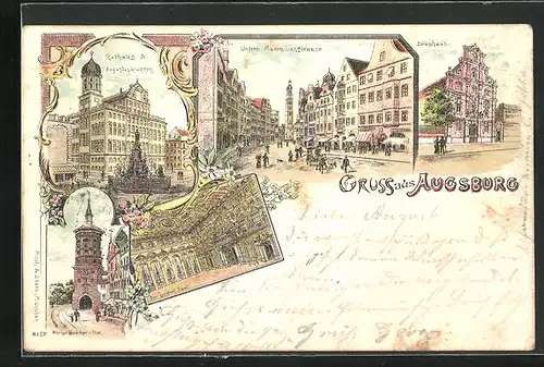 Lithographie Augsburg, Untere Maximilianstrasse, Zeughaus, Der goldne Saal