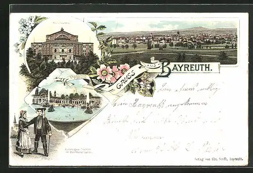 Lithographie Bayreuth, Festspielhaus, Eremitage, Panorama