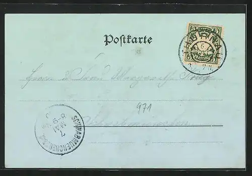 Mondschein-AK Thurnau, Teilansicht und Mann mit Hund
