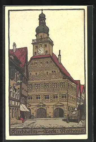 Steindruck-AK Kirchheim-Teck, Rathaus