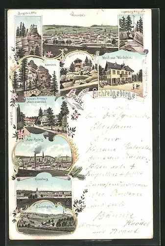 Lithographie Wunsiedel /Fichtelgebirge, Gasthof Waldhaus Waldstein, Teilansicht, Haberstein, Kösseina