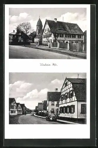 AK Illesheim / Mfr., Strassenansicht mit Fachwerkhaus & Kirche