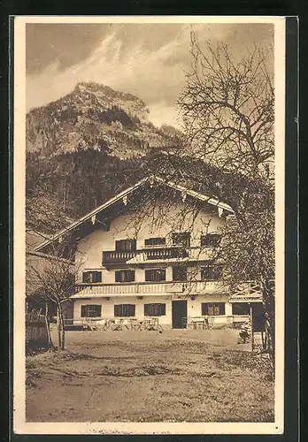 AK Oberaudorf / Inn, Gasthaus - Bergwirtschaft Buchau mit Brünstein-Massiv