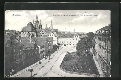 AK Ansbach, Die Reitbahn mit Gumbertus- und Johanniskirche