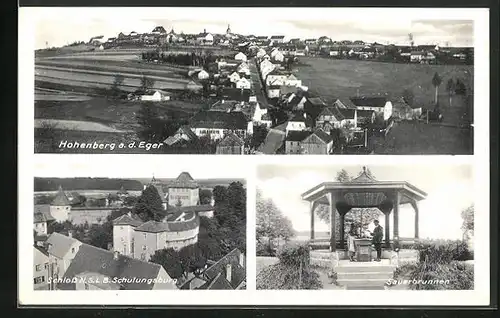 AK Hohenberg a. d. Eger, Teilansicht mit Strassenpartie, Schloss N. S. L. B. Schulungsburg, Sauerbrunnen