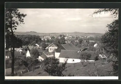 Foto-AK Blovice, Panorama mit Kirche