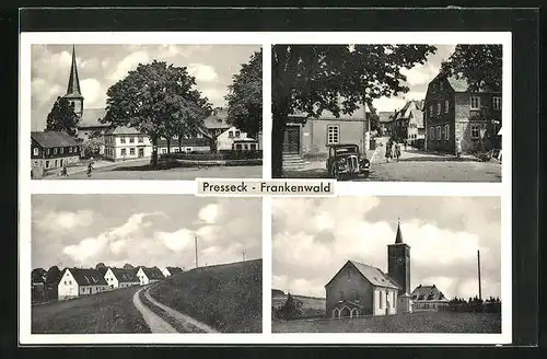 AK Presseck /Frankenwald, Kirche, Strassenpartie mit Gebäudeansicht, Ortspartie