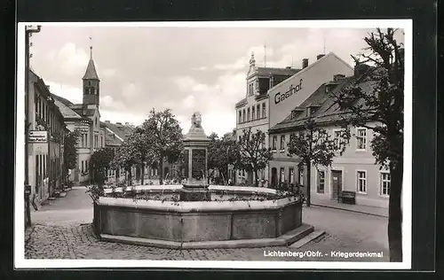 AK Lichtenberg /Obfr., Restaurant Hans Merkel, Gasthof und Kriegerdenkmal