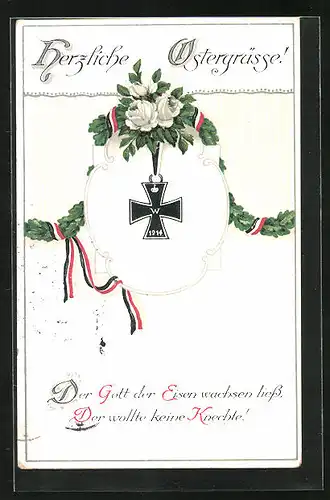 Präge-AK Eisernes Kreuz 1914, Ostergrüsse