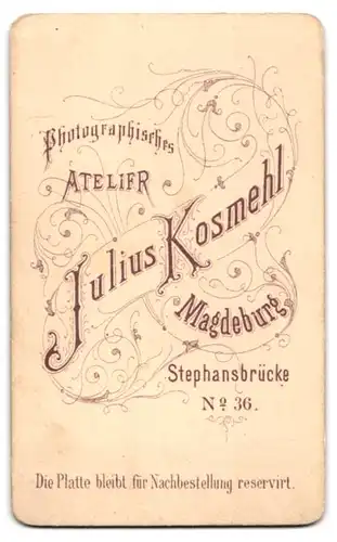 Fotografie Julius Kosmehl, Magdeburg, Stephansbrücke 36, Portrait kleines Mädchen im modischen Kleid