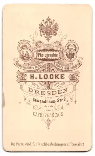 Fotografie H. Locke, Dresden, Gewandhaus-Strasse 2, Portrait kleines Mädchen im hübschen Kleid