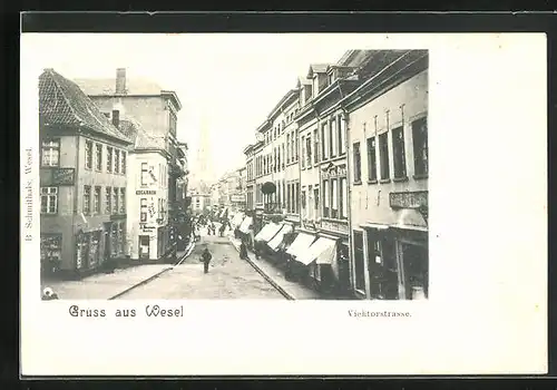 AK Wesel, Blick in die Viehtorstrasse, Kirche