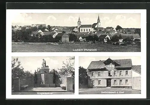 AK Laubach, Gasthaus J. Sixel, Kriegerdenkmal, Ortsansicht
