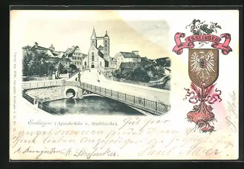 Präge-AK Esslingen, Agnesbrücke und Stadtkirche, Wappen