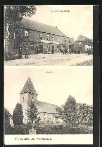 AK Schwanewede, Gasthof Joh. Solte, Kirche