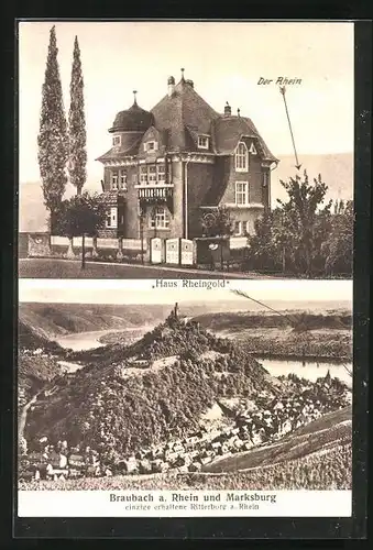 AK Braubach a. Rhein, Hotel-Pension Haus Rheingold, Panorama