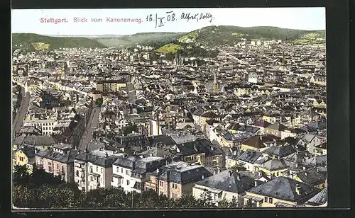 AK Stuttgart, Blick vom Kanonenweg, Ortsansicht