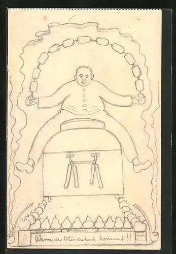 Künstler-AK Handgemalt: Wenn der Wäschekorb kommt, Ganzsache