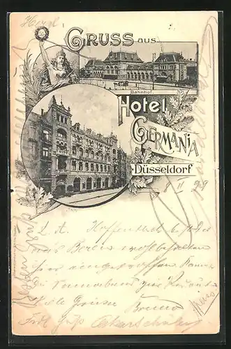 AK Düsseldorf Hotel Germania, Bahnhof