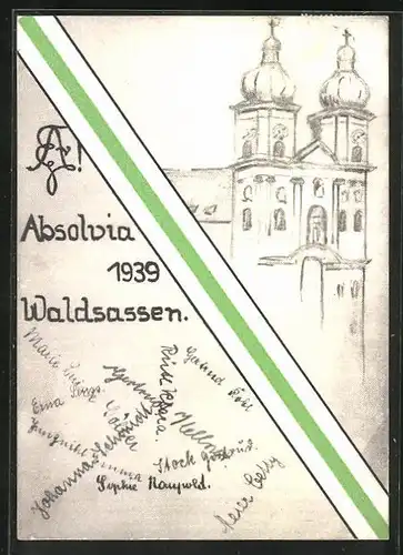 Künstler-AK Waldsassen, Absolvia 1939, Kirche