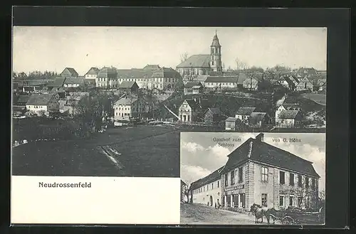 AK Neudrossenfeld, Gasthof zum Schloss v. G. Höhn, Ortsansicht