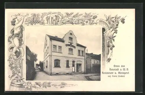AK Neustadt a. W. N., Restaurant und Metzgerei von Franz Lindner