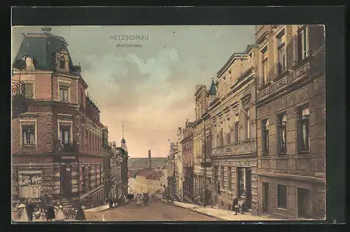 AK Netzschkau, Marktstrasse mit Wohnhäusern