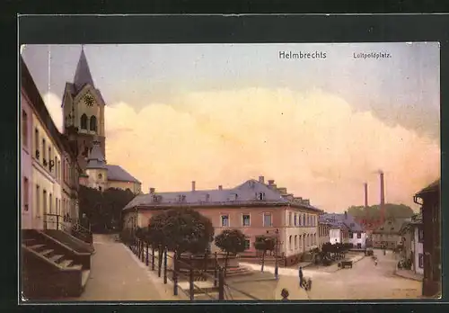 AK Helmbrechts, Luitpoldplatz in der Dämmerung