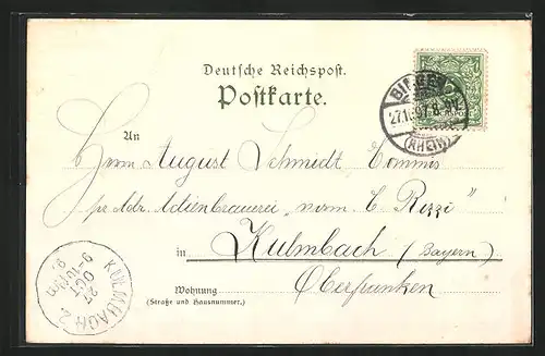 Lithographie Bingen, Nationaldenkmal auf dem Niederwald, Rüdesheim