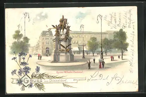 Lithographie Düsseldorf, Kaiser-Wilhelm-Denkmal am grossen Platz