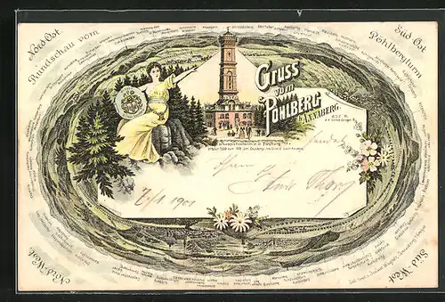 Lithographie Annaberg, Aussichtsturm am Pöhlberg