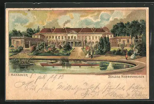 Lithographie Hannover, Schloss Herrenhausen
