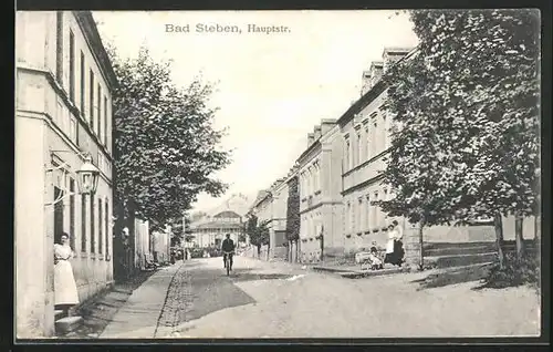 AK Bad Steben, Hauptstrasse mit Fahrradfahrer