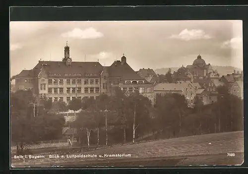 AK Selb i. Bayern, Blick auf Luitpoldschule und Krematorium