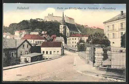 AK Kulmbach, Partie am Schiessgraben m. Petrikirche und Plassenberg