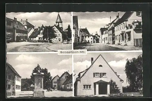 AK Schopfloch /Mfr., Strassenpartie, Denkmal, Gebäudeansicht