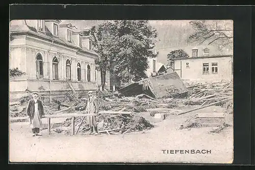 AK Tiefenbach, Zerstörtes Wohnhaus durch Hochwasser