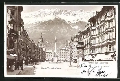 Foto-AK Fritz Gratl: Innsbruck, Maria-Theresienstrasse mit Denkmal